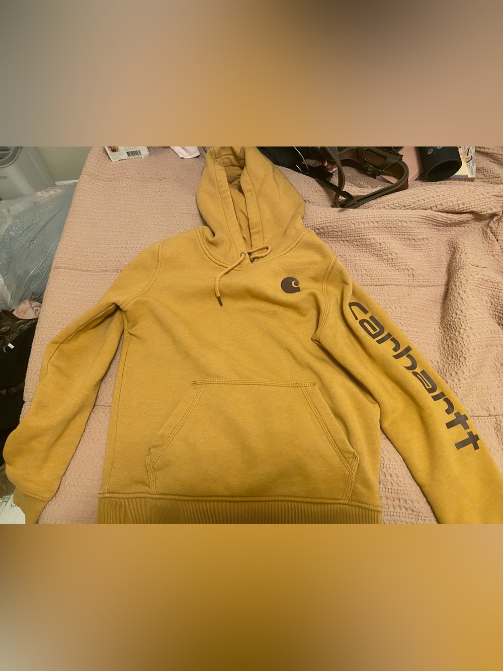 Carhartt Mustard Yellow Logo Pullover Hoodie